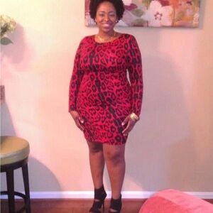 International Concepts Red and Black Leopard Print bodycon Dress XL